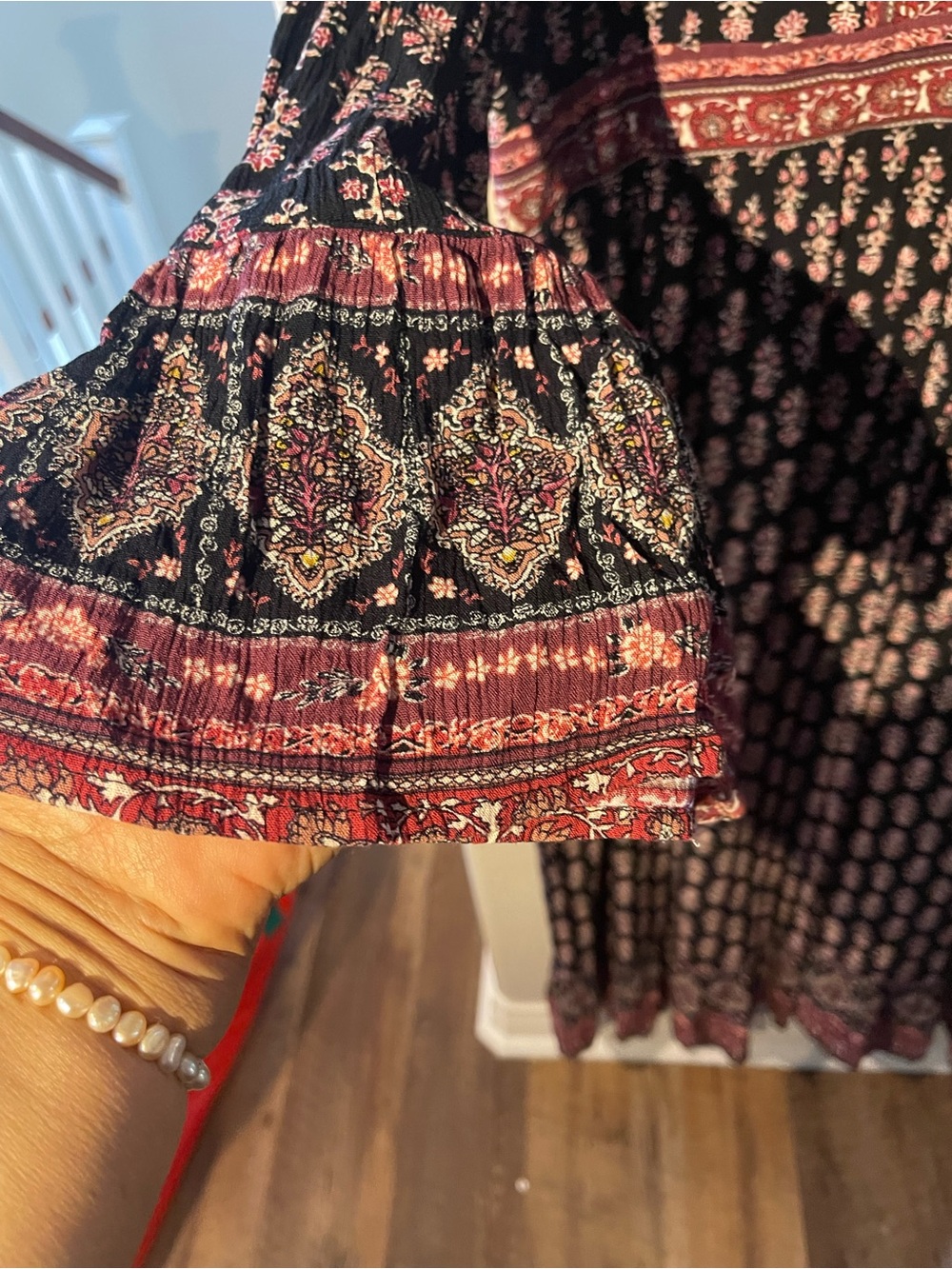 Knox Rose Black Boho Maxi Dress with Red Trim - Picture 3 of 9